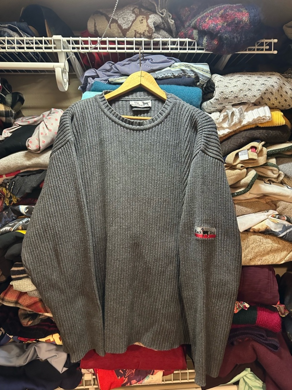 Vintage The Black Dog Heavyweight Ribbed Knit Gray Sweater Men’s Large